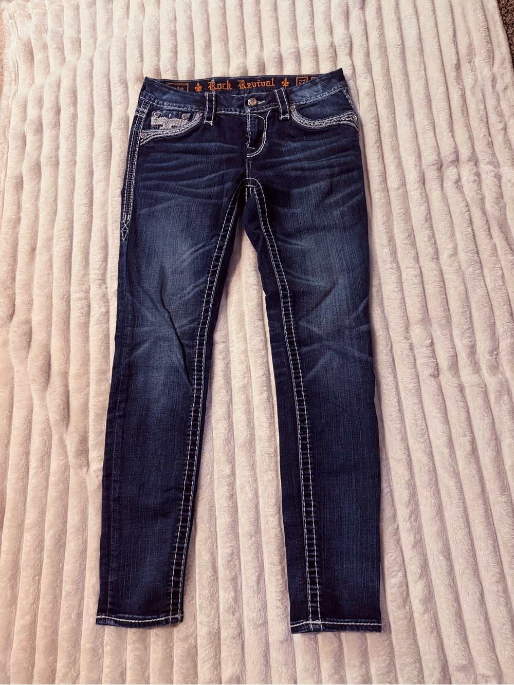Rock Revival Indigo Skinny Jeans with Contrast Stitching